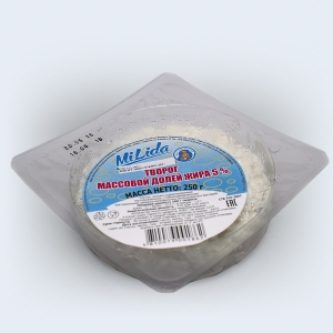 Cottage cheese 5% fat, packaged multilayer film-laminate
